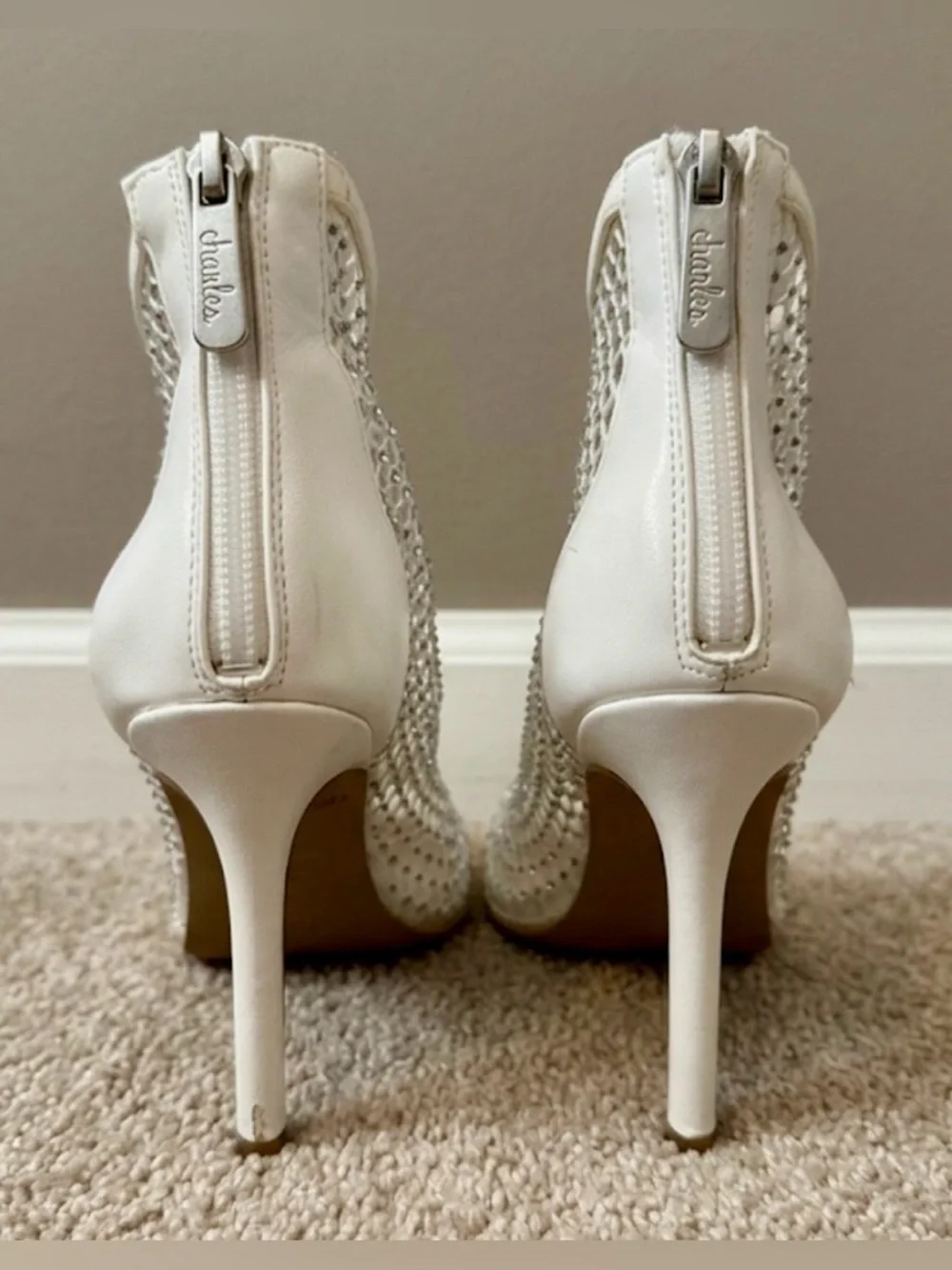 Charles by Charles David Pursue Rhinestone Mesh Booties White 5.5M